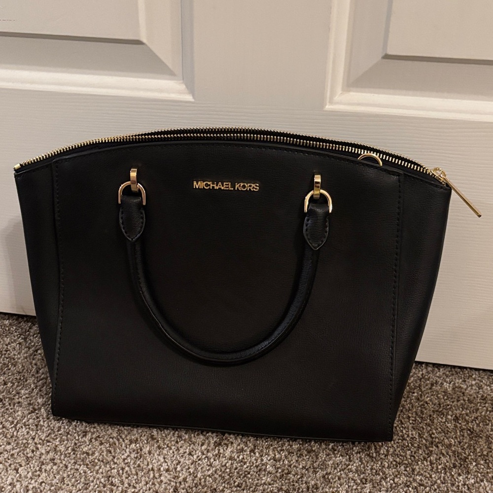 Michael Kors ELLIS Black Satchel with Gold Accents